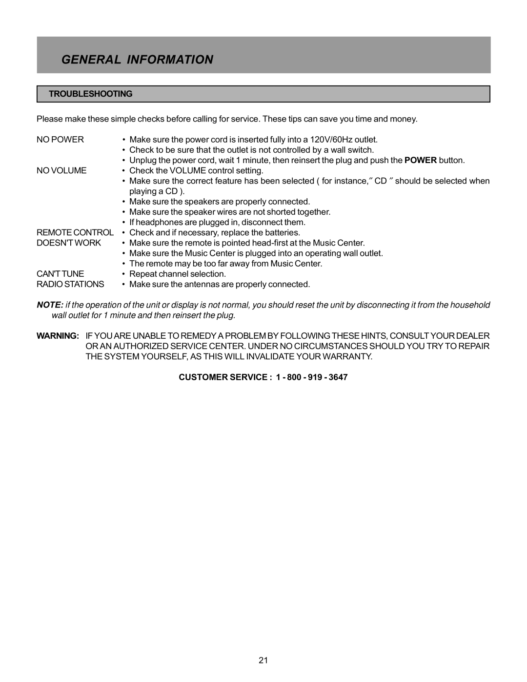 Memorex MX5520SPKA manual General Information 