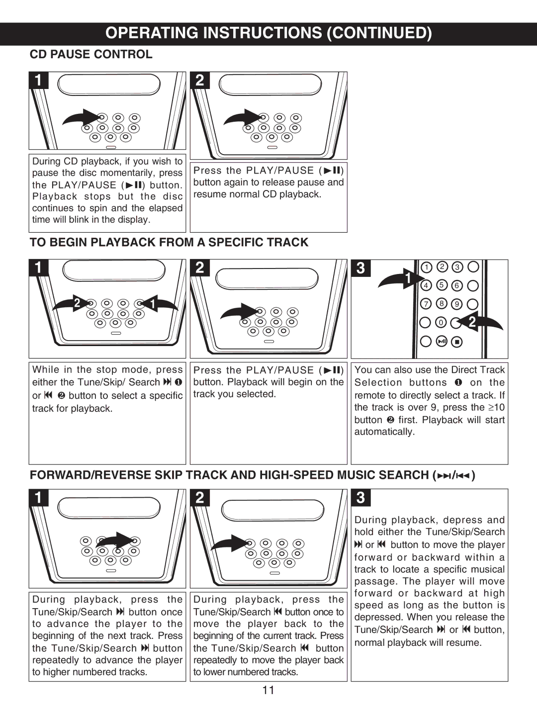 Memorex MX7300 manual CD Pause Control, To Begin Playback from a Specific Track 