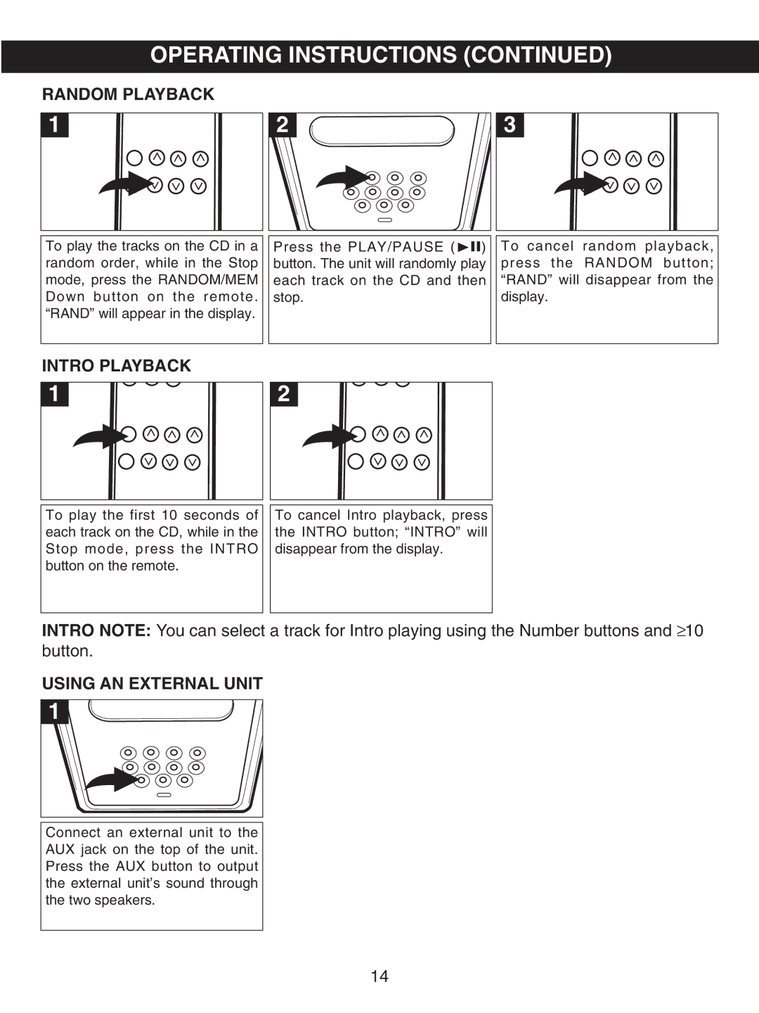 Memorex MX7300 manual Random Playback, Intro Playback, Using AN External Unit 