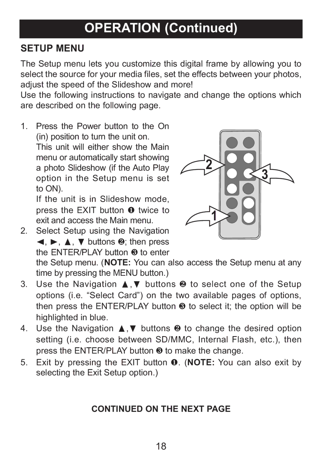 Memorex portable user user service Setup Menu, On the Next 