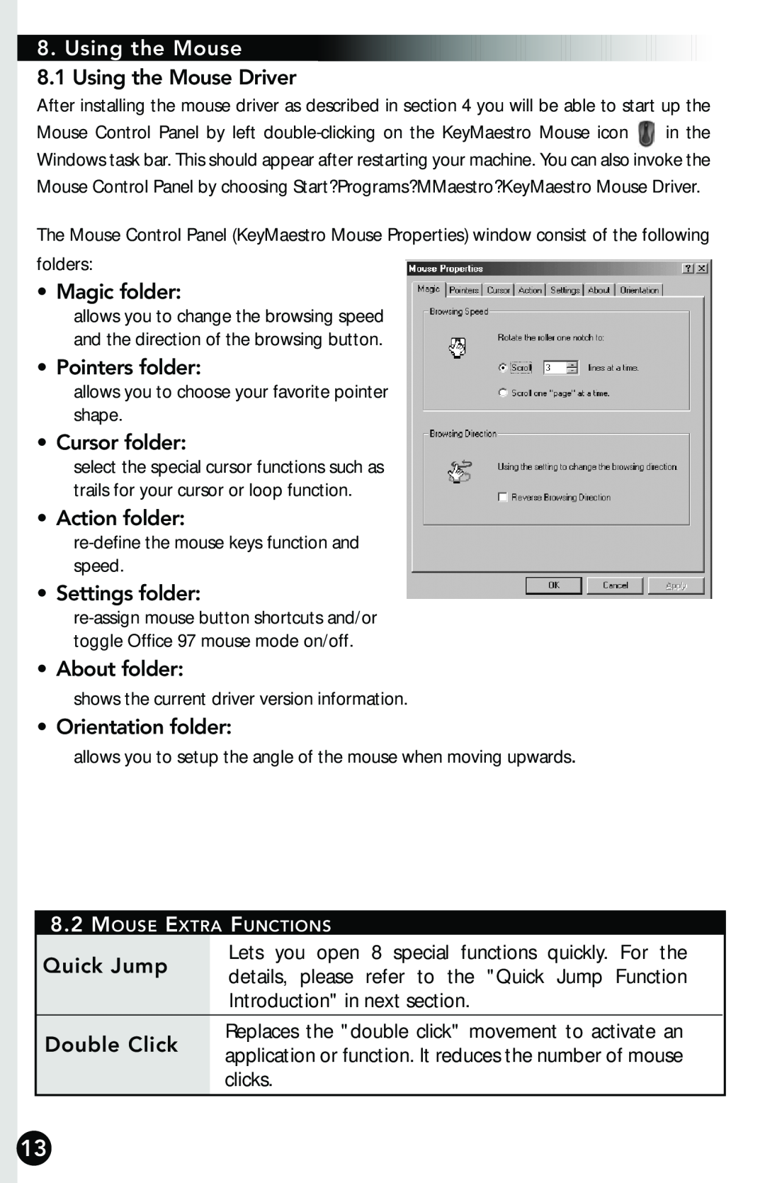 Memorex RF7000 Using the Mouse Driver, Magic folder, Pointers folder, Cursor folder, Action folder, Settings folder 