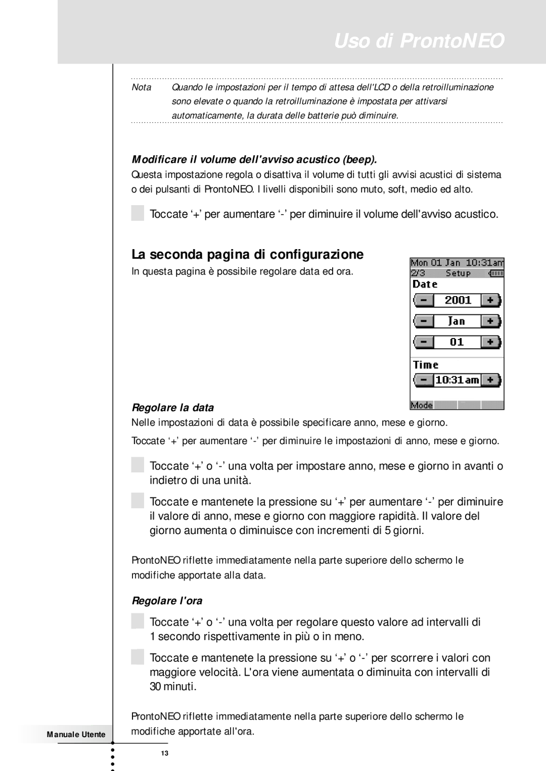 Memorex SBC RU 930 La seconda pagina di configurazione, Modificare il volume dellavviso acustico beep, Regolare la data 