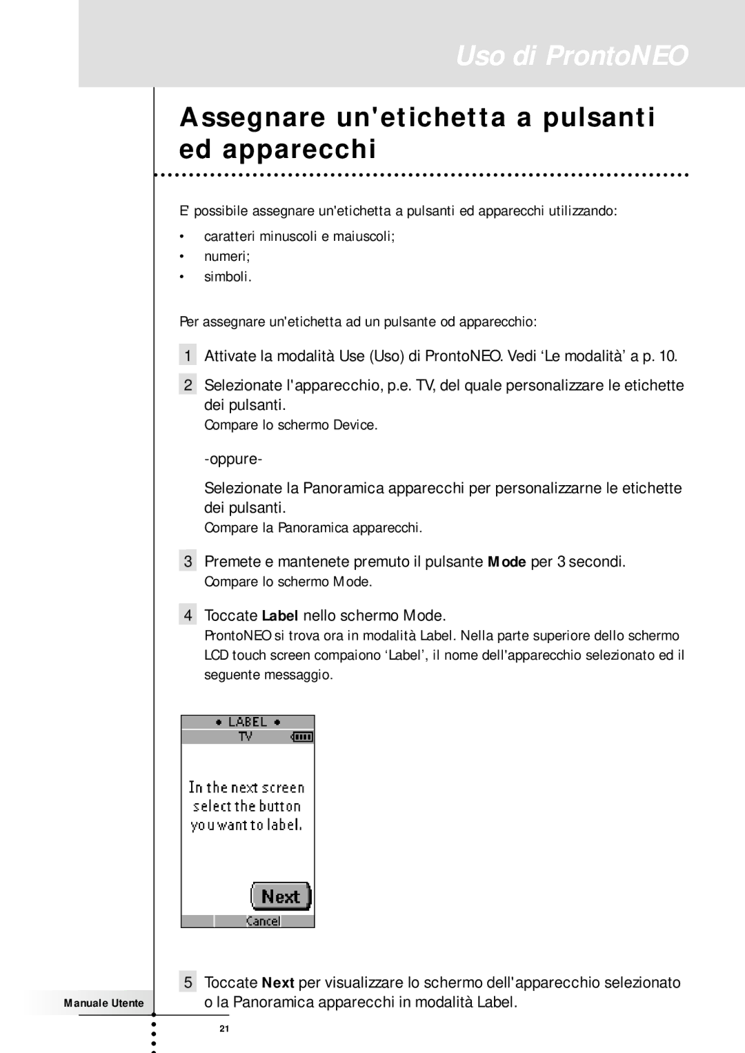 Memorex SBC RU 930 manual Assegnare unetichetta a pulsanti ed apparecchi 