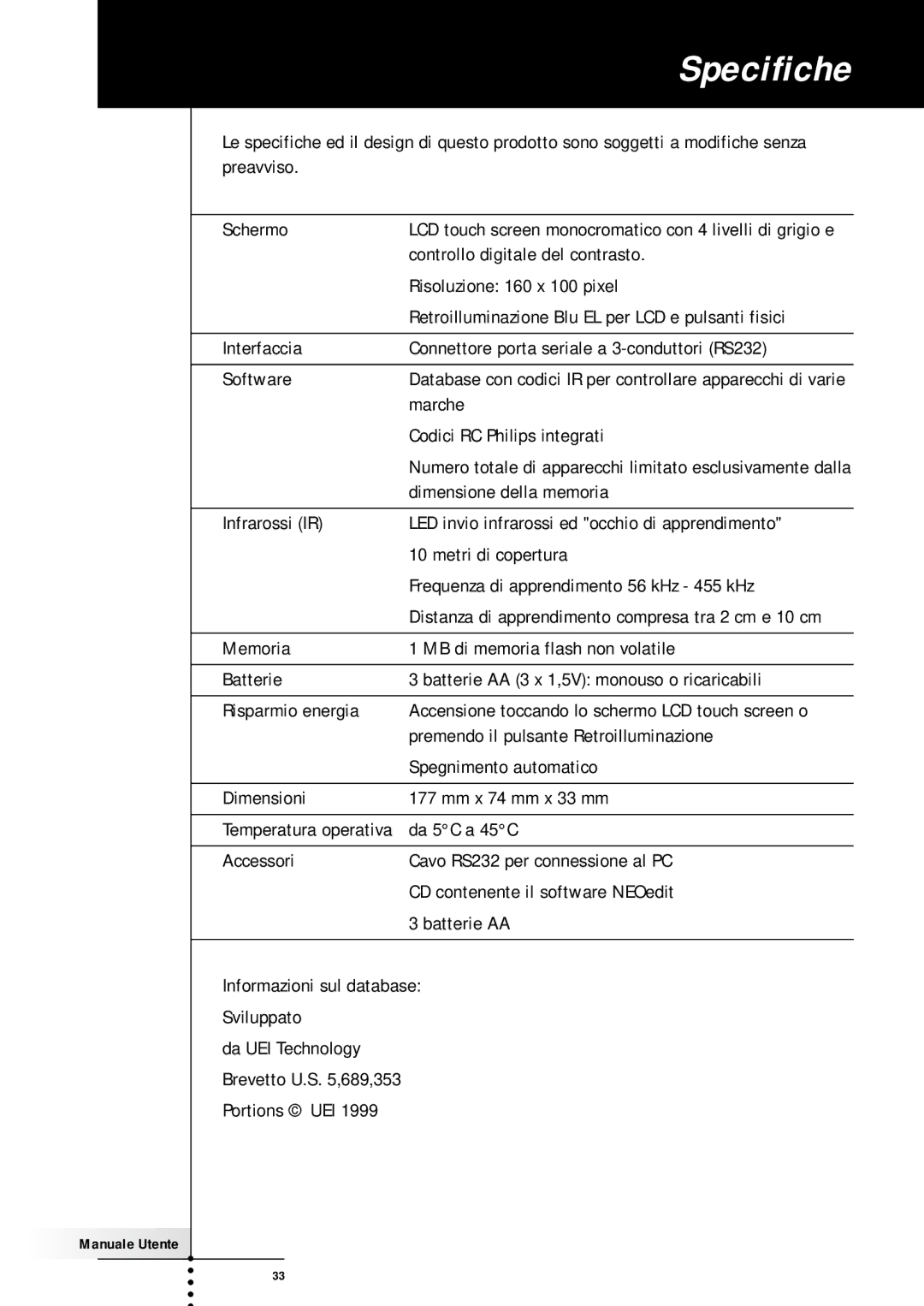 Memorex SBC RU 930 manual Specifiche 