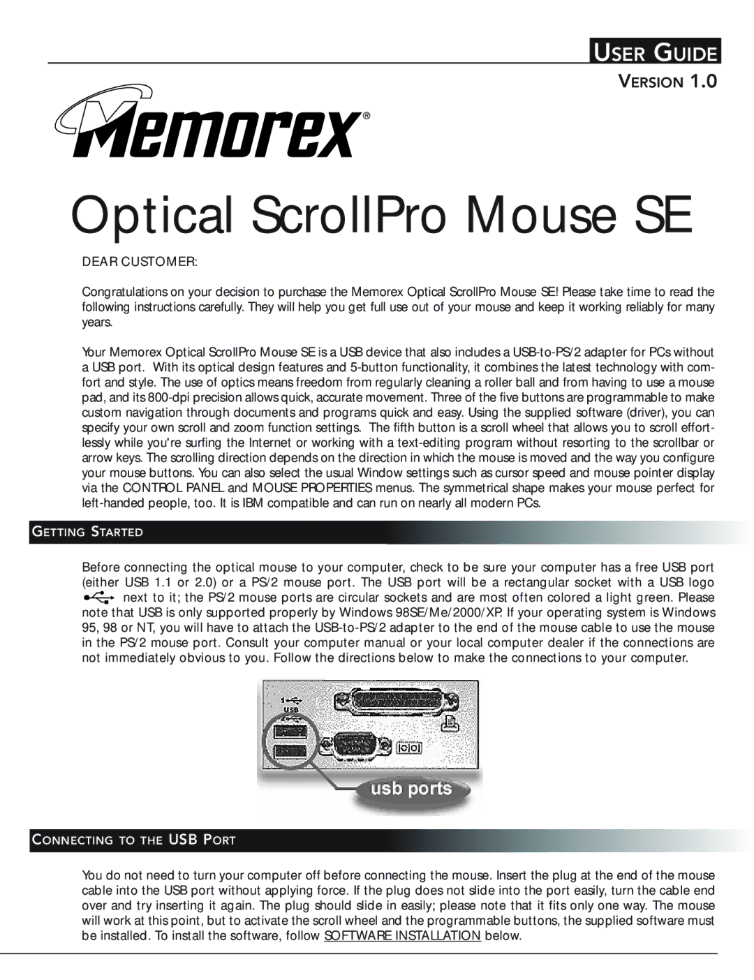 Memorex manual Optical ScrollPro Mouse SE 