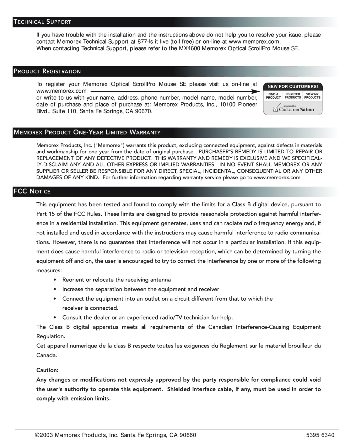 Memorex SE manual FCC Notice 