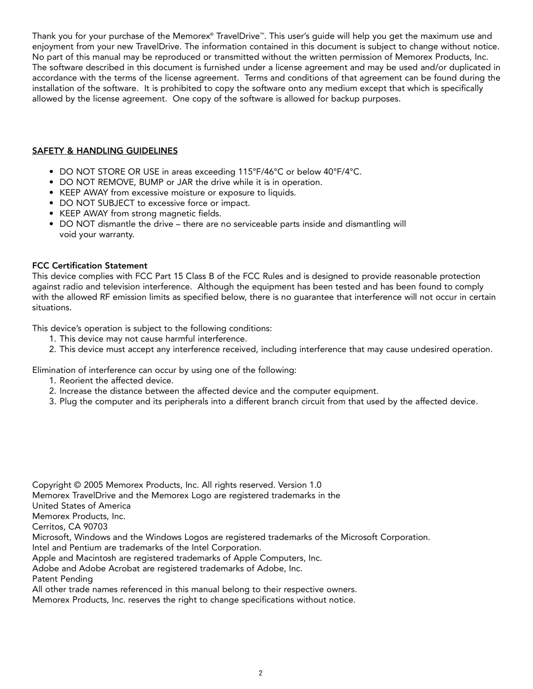 Memorex Travel Drive manual Safety & Handling Guidelines 