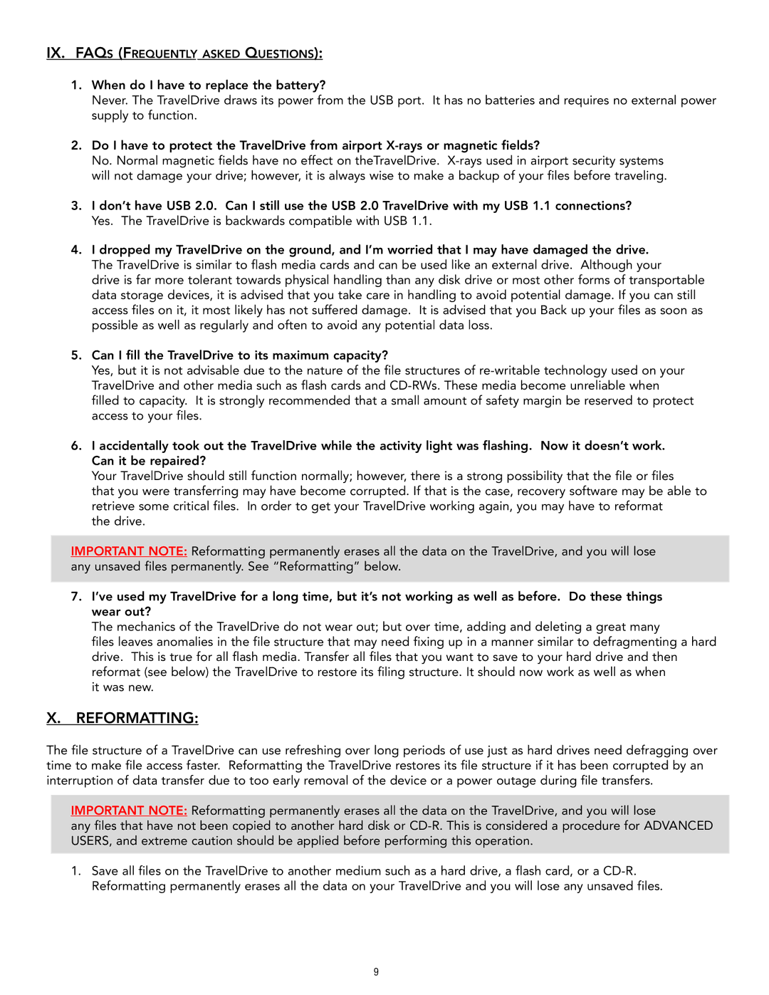 Memorex Travel Drive manual Reformatting 