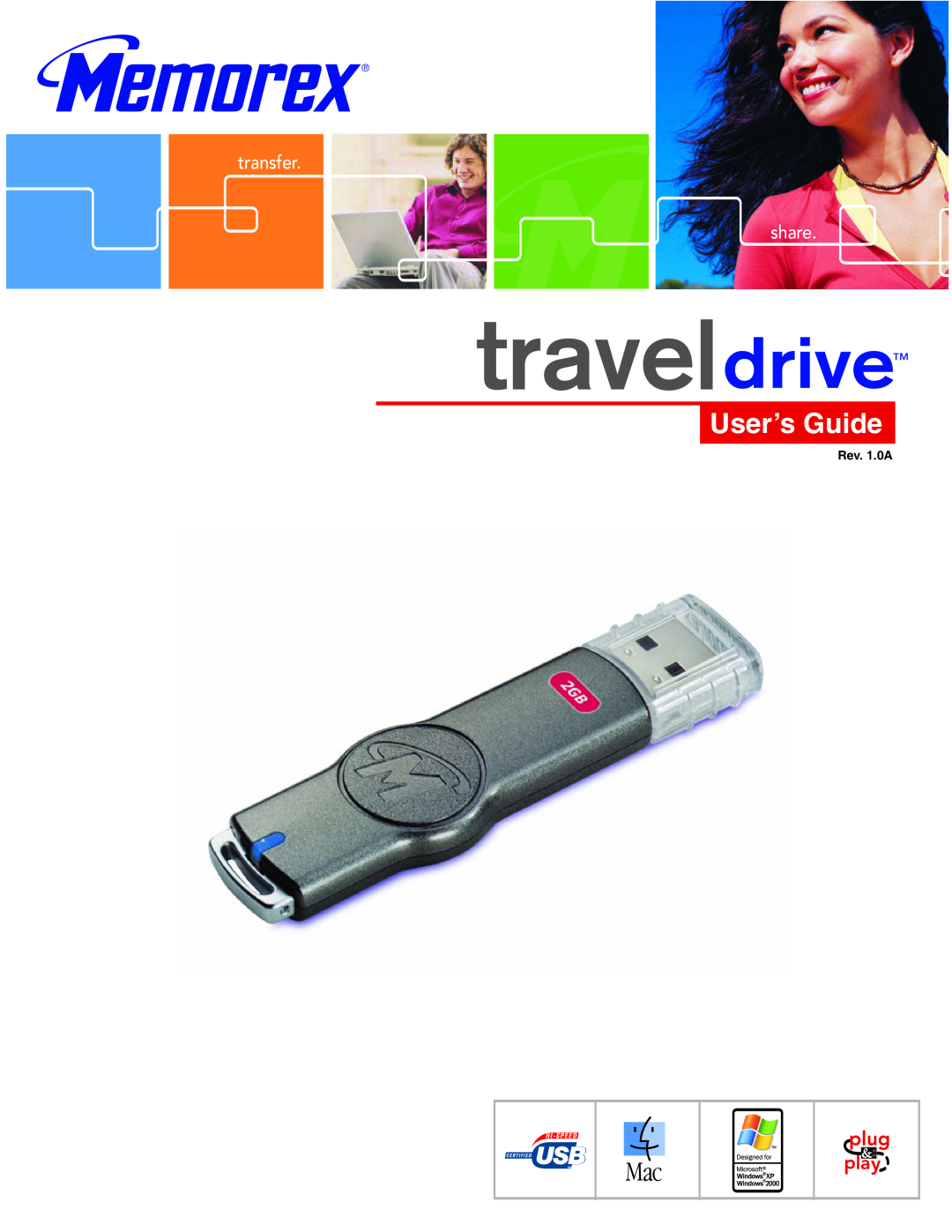 Memorex Travel Drive manual traveldrive, User’s Guide, transfer share, Rev. 1.0A 