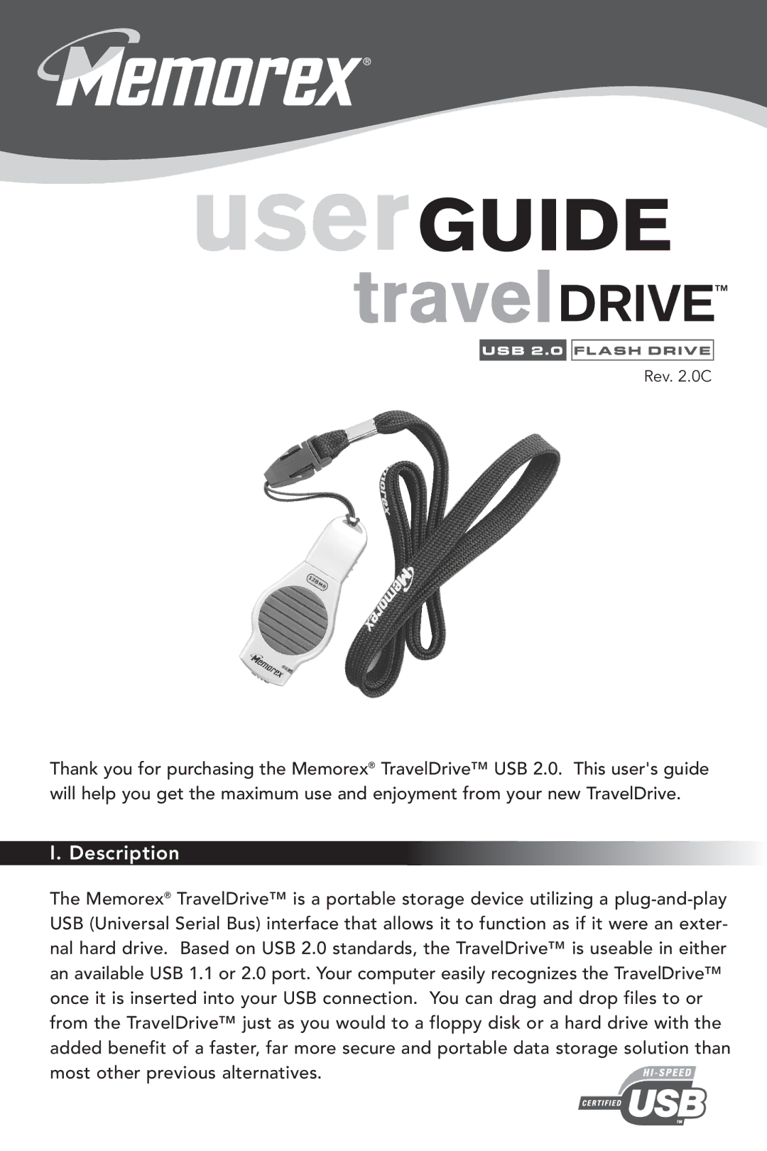 Memorex TravelDrive USB 2.0 manual Description 