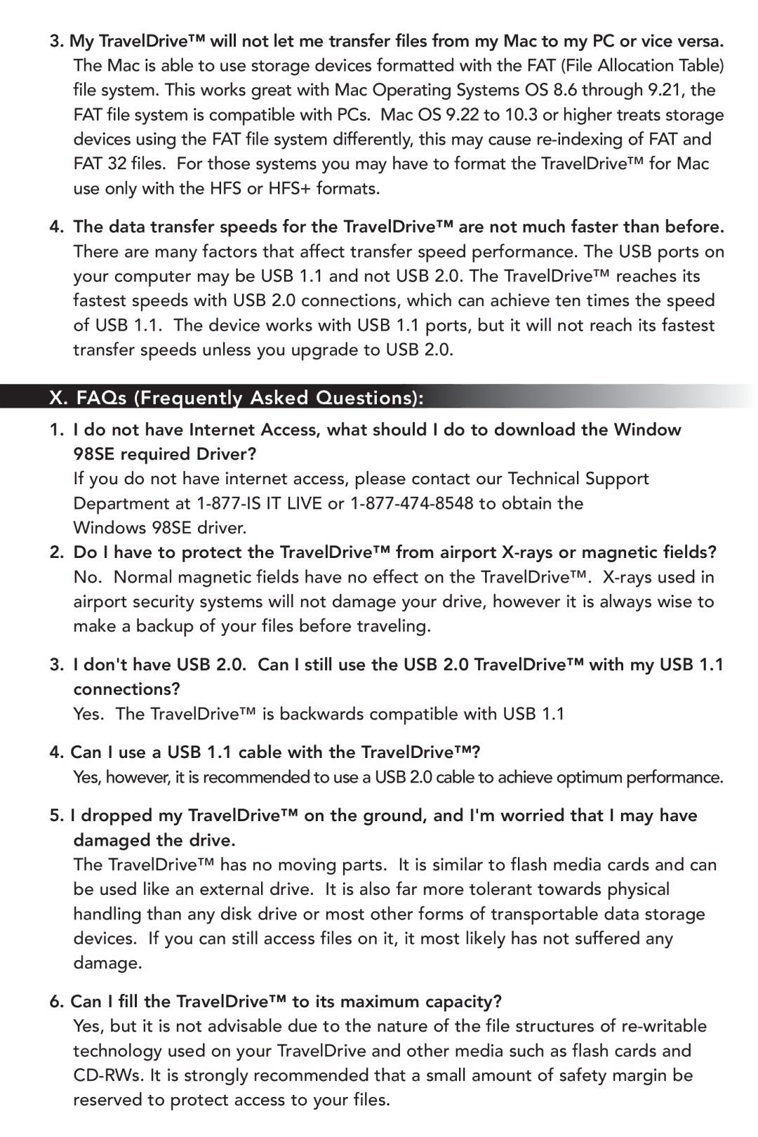 Memorex TravelDrive USB 2.0 manual XTrouble.FAQshootingFrequently Asked Questions 