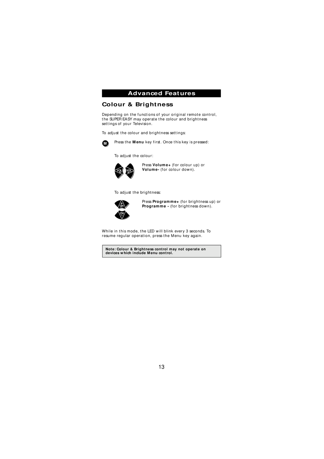 Memorex URC-3550 manual Colour & Brightness, Programme for brightness down 