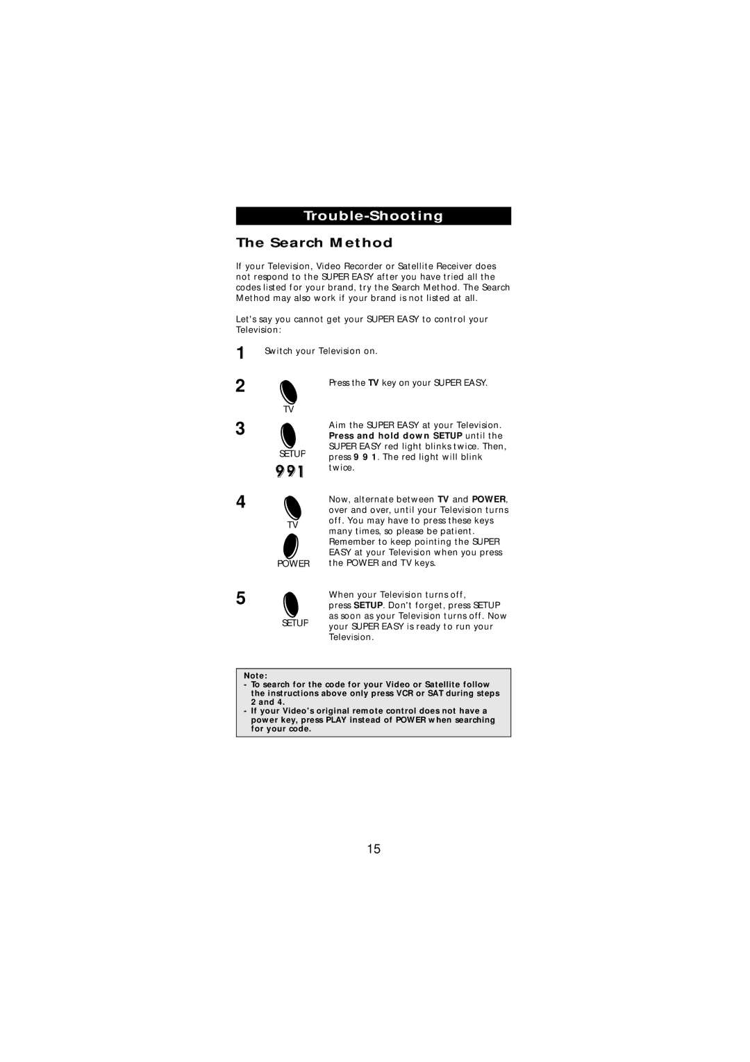 Memorex URC-3550 manual Trouble-Shooting, Search Method, Press and hold down Setup until 