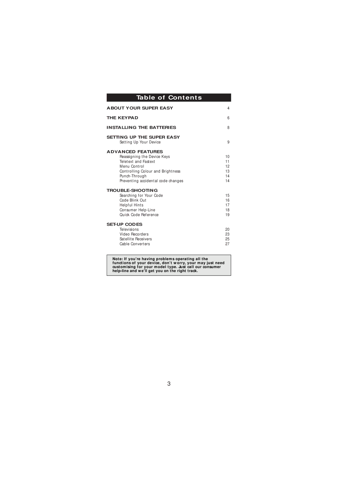 Memorex URC-3550 manual Table of Contents 