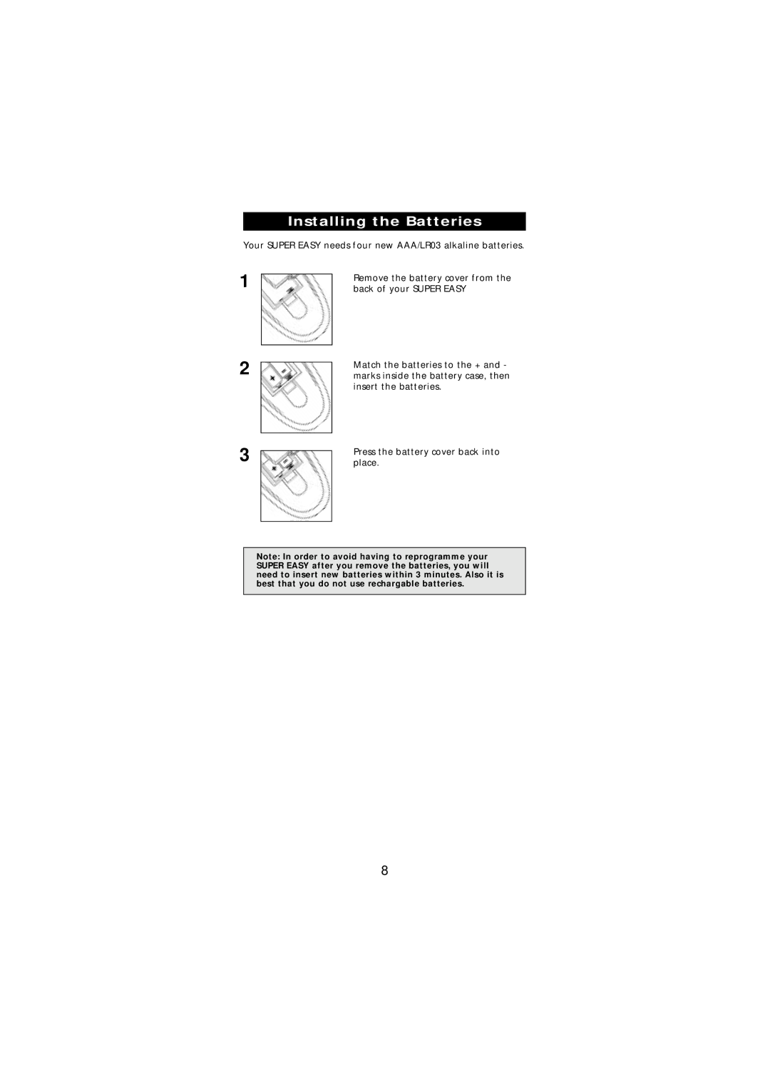 Memorex URC-3550 manual Installing the Batteries 