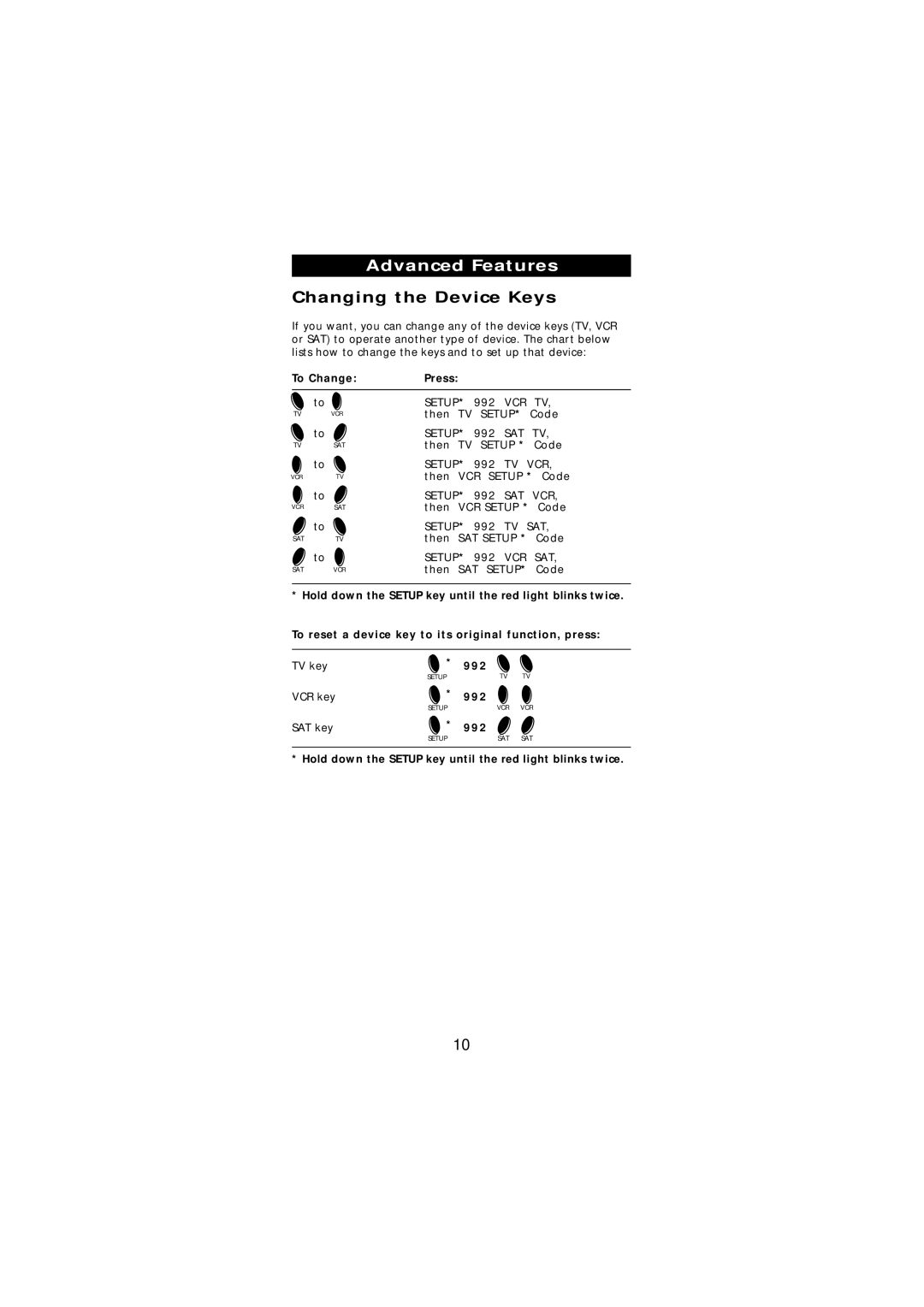 Memorex URC-3550 manual Advanced Features, Changing the Device Keys, To Change Press, 992 