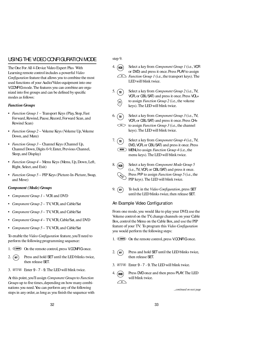 Memorex URC 4880 manual An Example Video Configuration, Step, LED will blink twice 