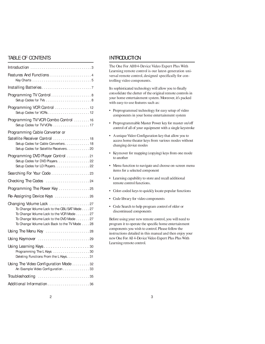 Memorex URC 4880 manual Table of Contents, Introduction 