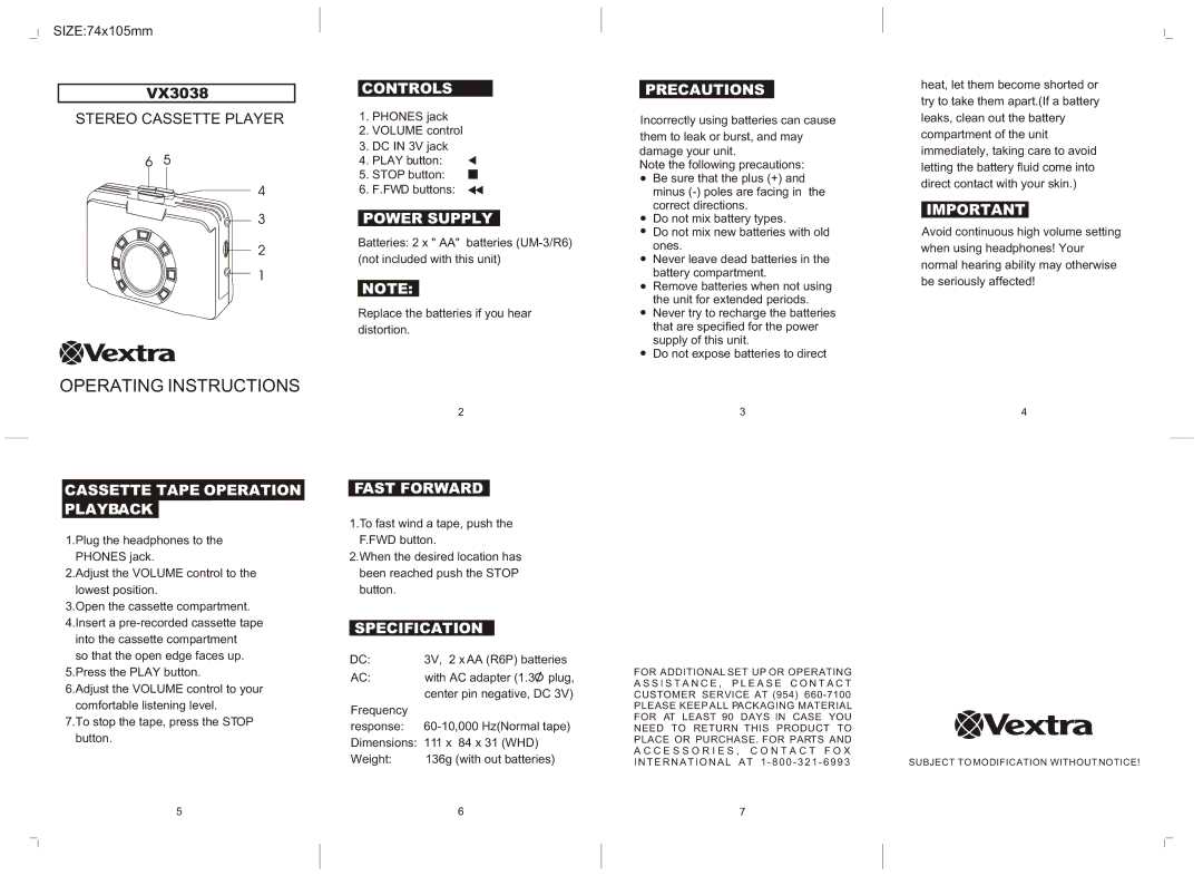 Memorex VX3038 operating instructions Operating Instructions 