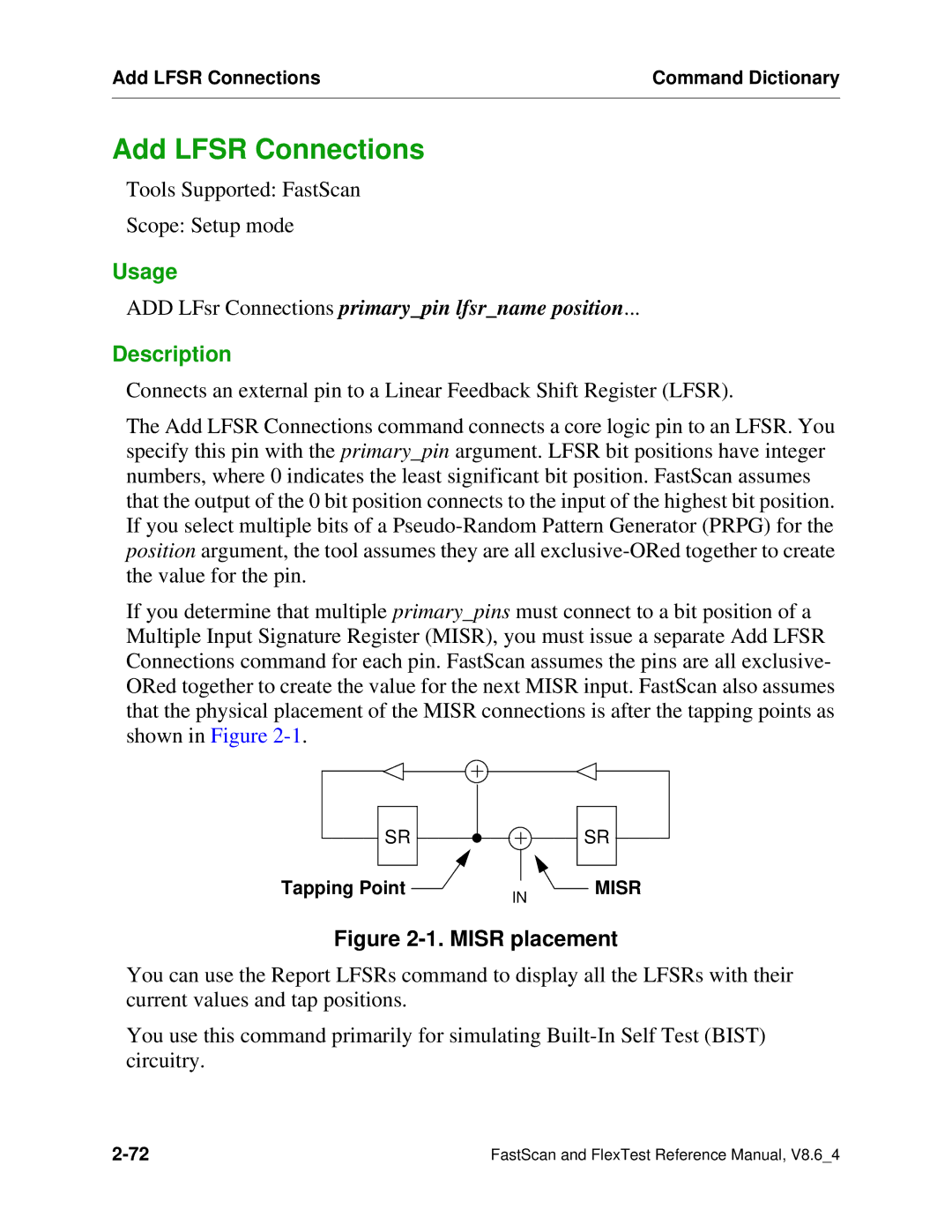 Mentor v8.6_4 manual Add Lfsr Connections, ADD LFsr Connections primarypin lfsrname position 