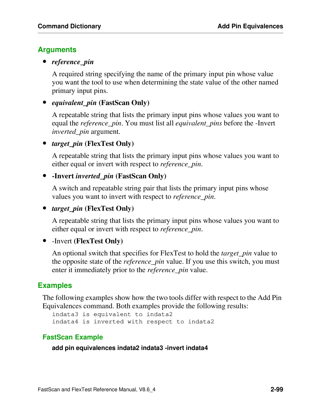 Mentor v8.6_4 manual ∙ referencepin, ∙ equivalentpin FastScan Only, ∙ targetpin FlexTest Only, ∙ -InvertFlexTest Only 