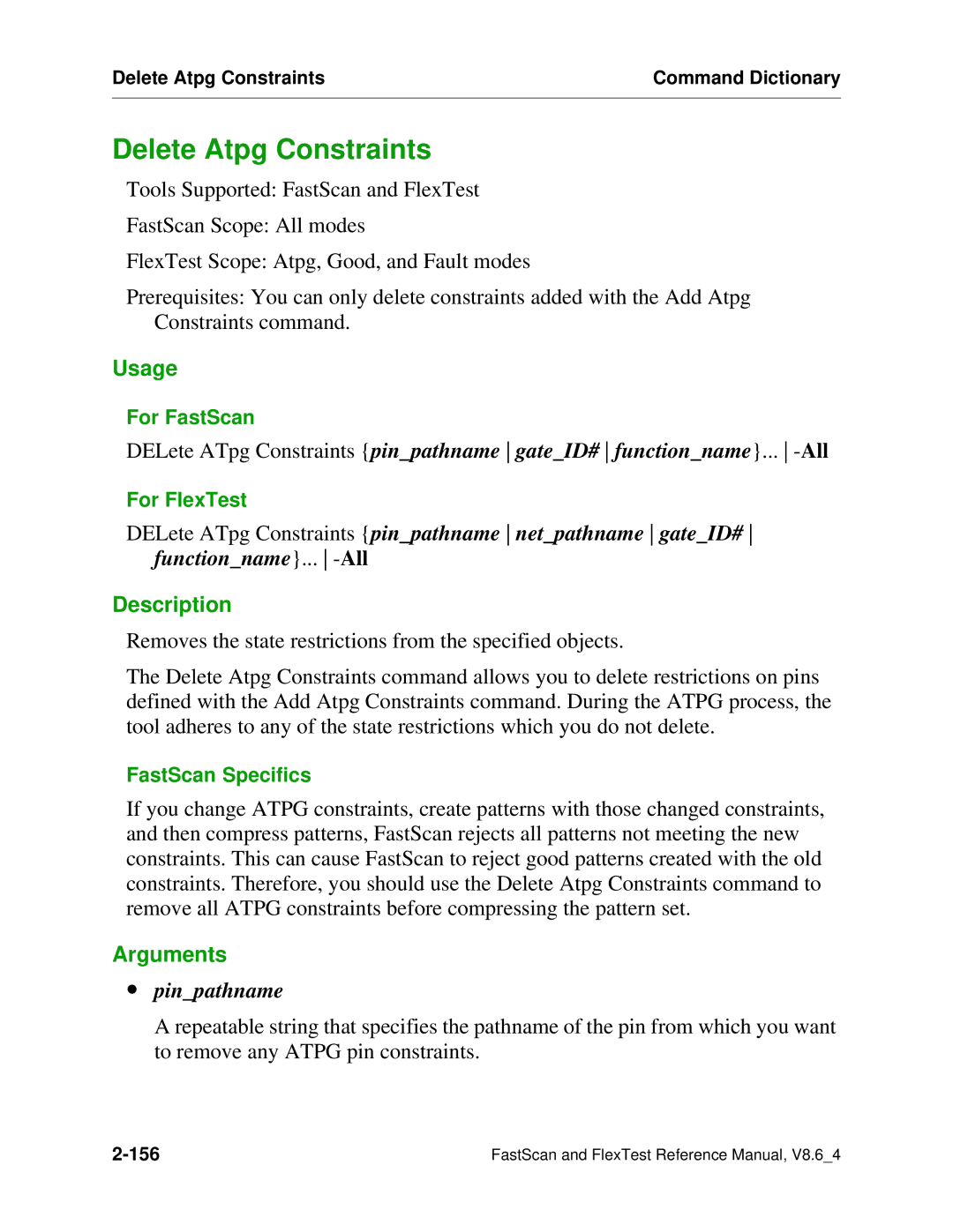 Mentor v8.6_4 manual Delete Atpg Constraints, ∙ pinpathname 