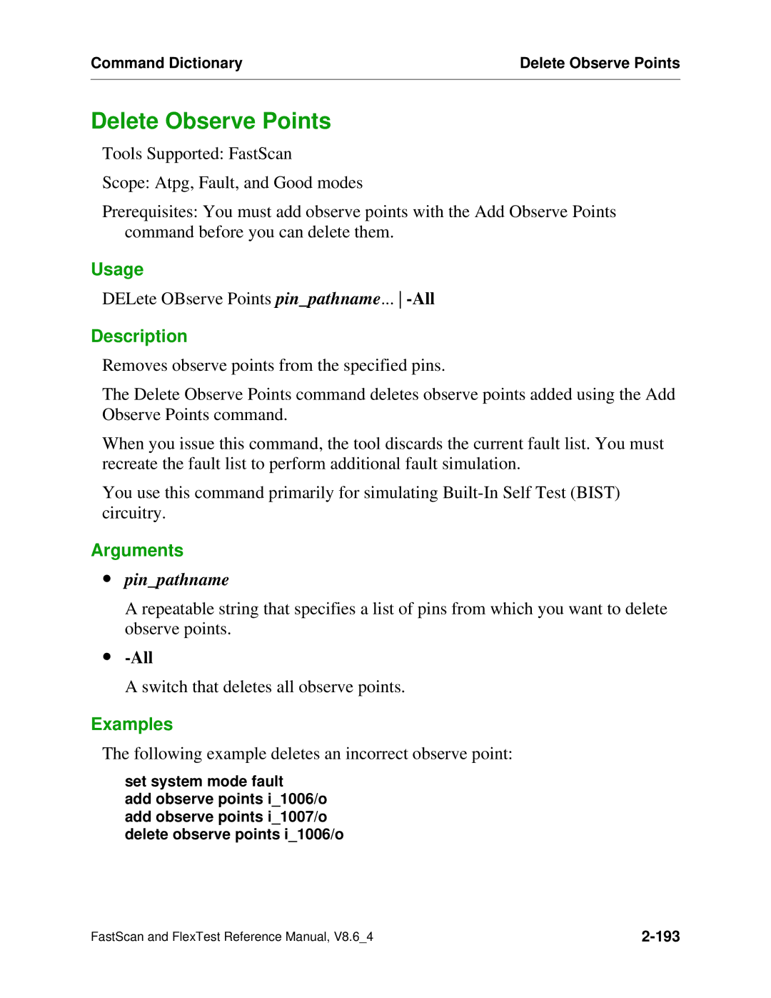 Mentor v8.6_4 manual Delete Observe Points, Following example deletes an incorrect observe point 