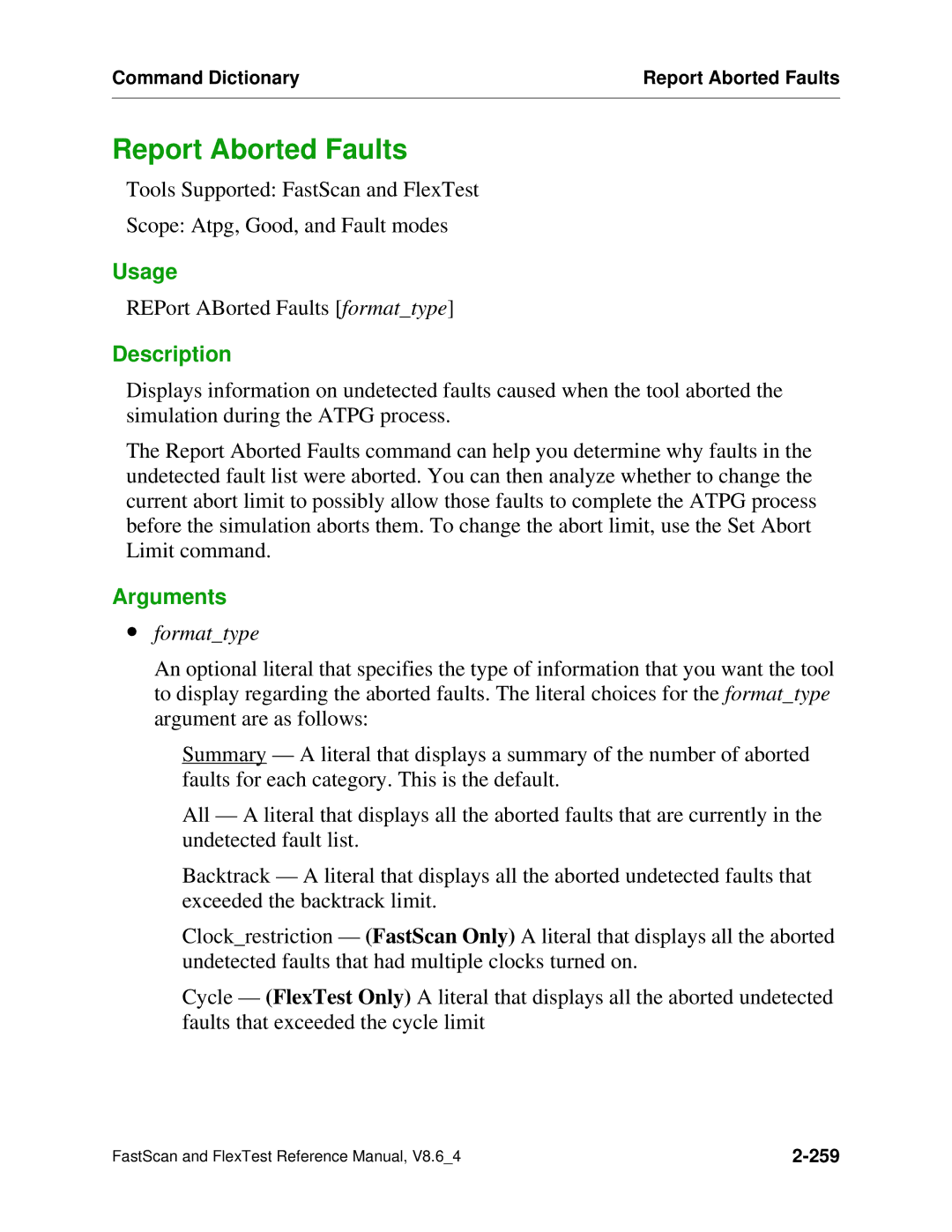 Mentor v8.6_4 manual Report Aborted Faults, ∙ formattype 