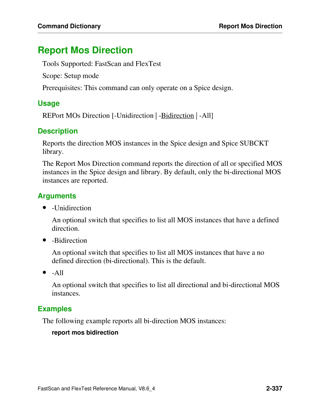 Mentor v8.6_4 manual Report Mos Direction, Following example reports all bi-direction MOS instances 