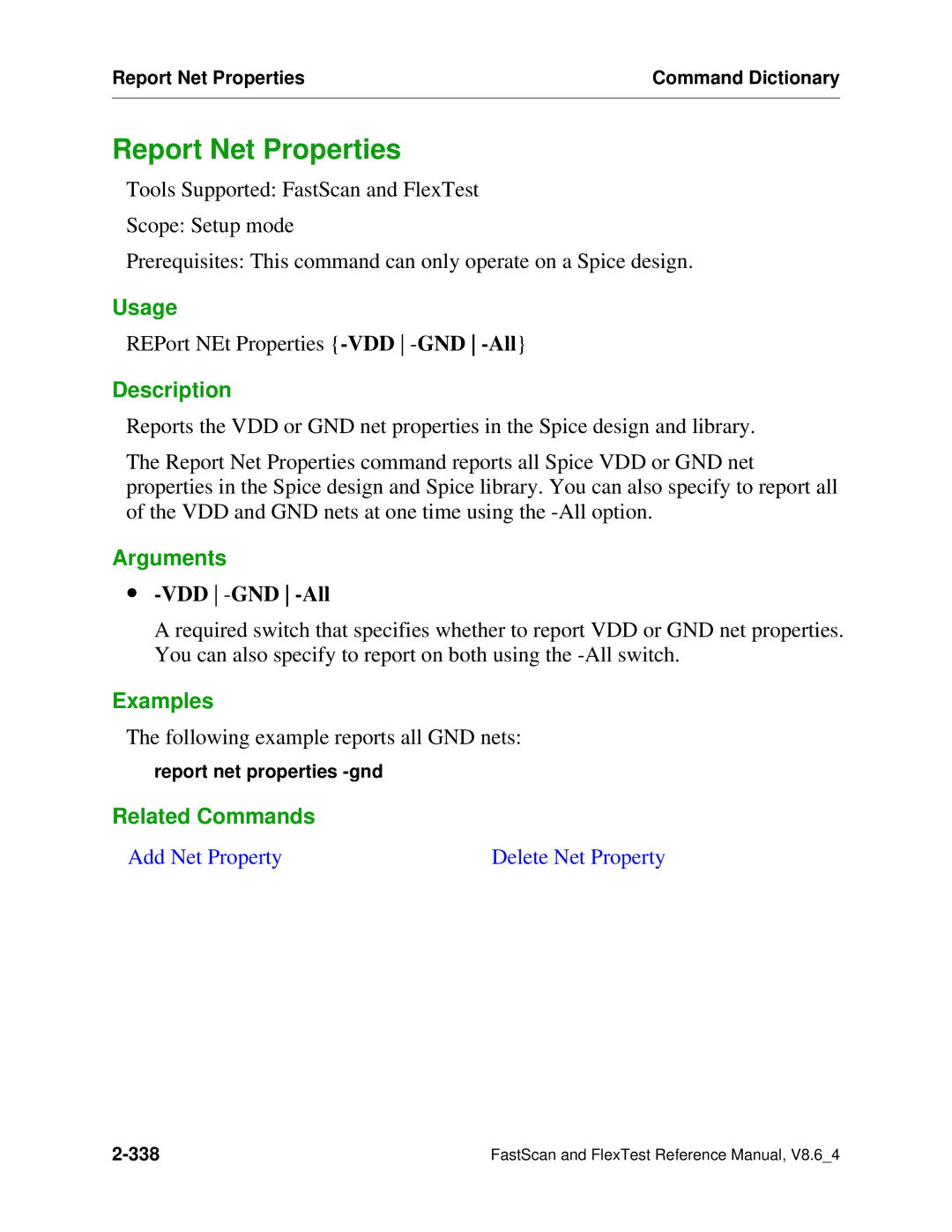 Mentor v8.6_4 manual Report Net Properties, ∙ -VDD -GND -All 