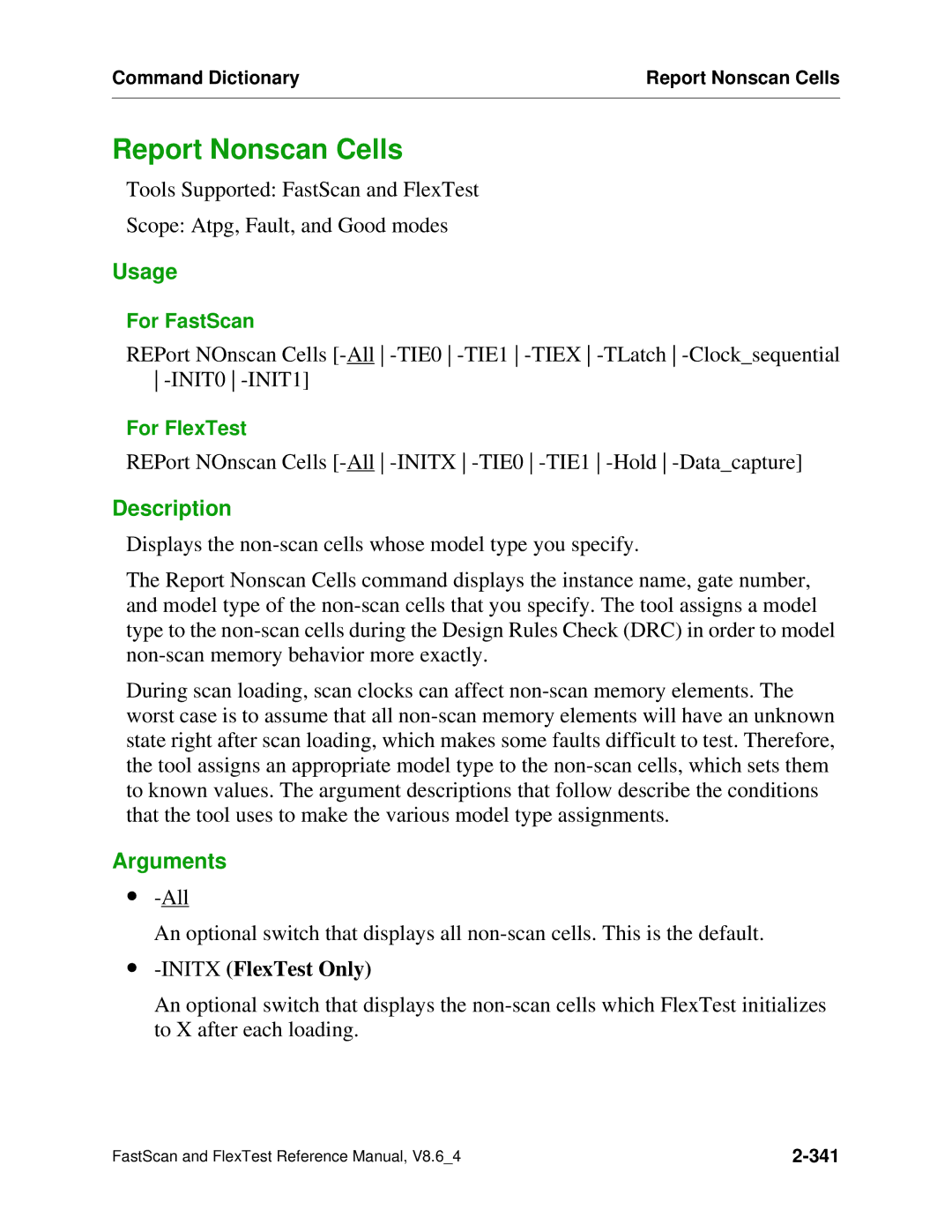 Mentor v8.6_4 manual Report Nonscan Cells, ∙ -INITXFlexTest Only 