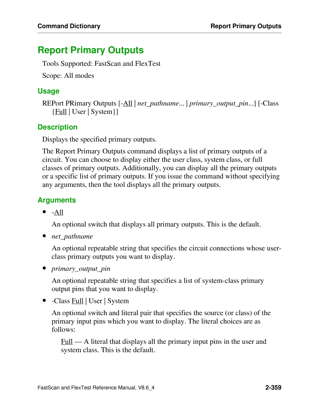 Mentor v8.6_4 manual Report Primary Outputs, ∙ primaryoutputpin 