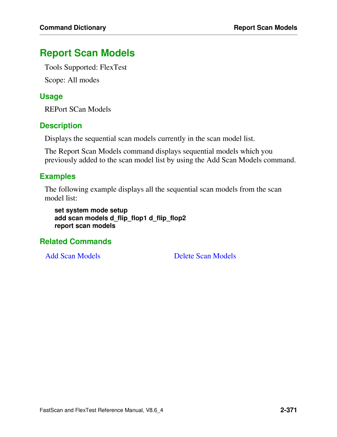 Mentor v8.6_4 manual Report Scan Models, Add Scan Models Delete Scan Models 