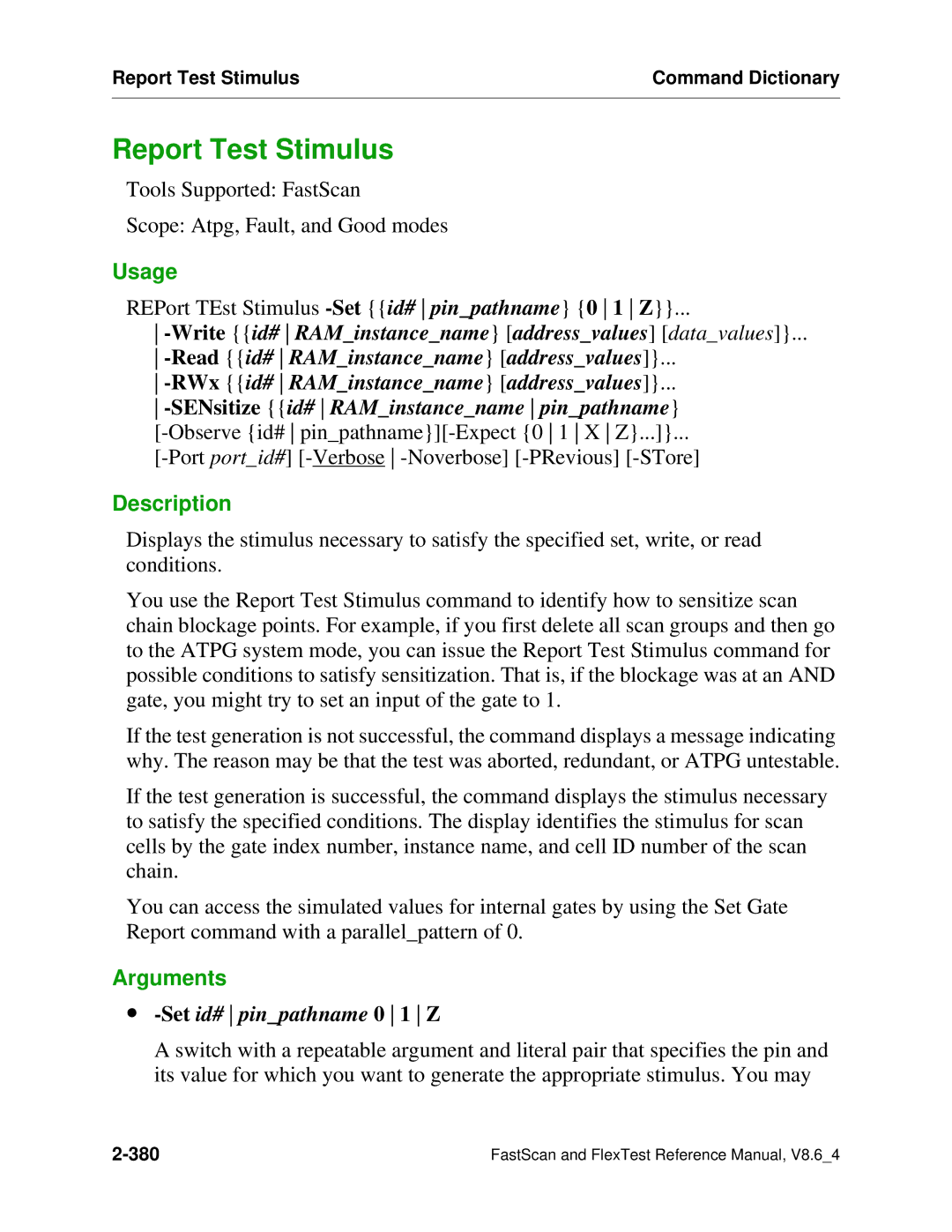 Mentor v8.6_4 manual Report Test Stimulus, ∙ -Setid# pinpathname 0 1 Z 