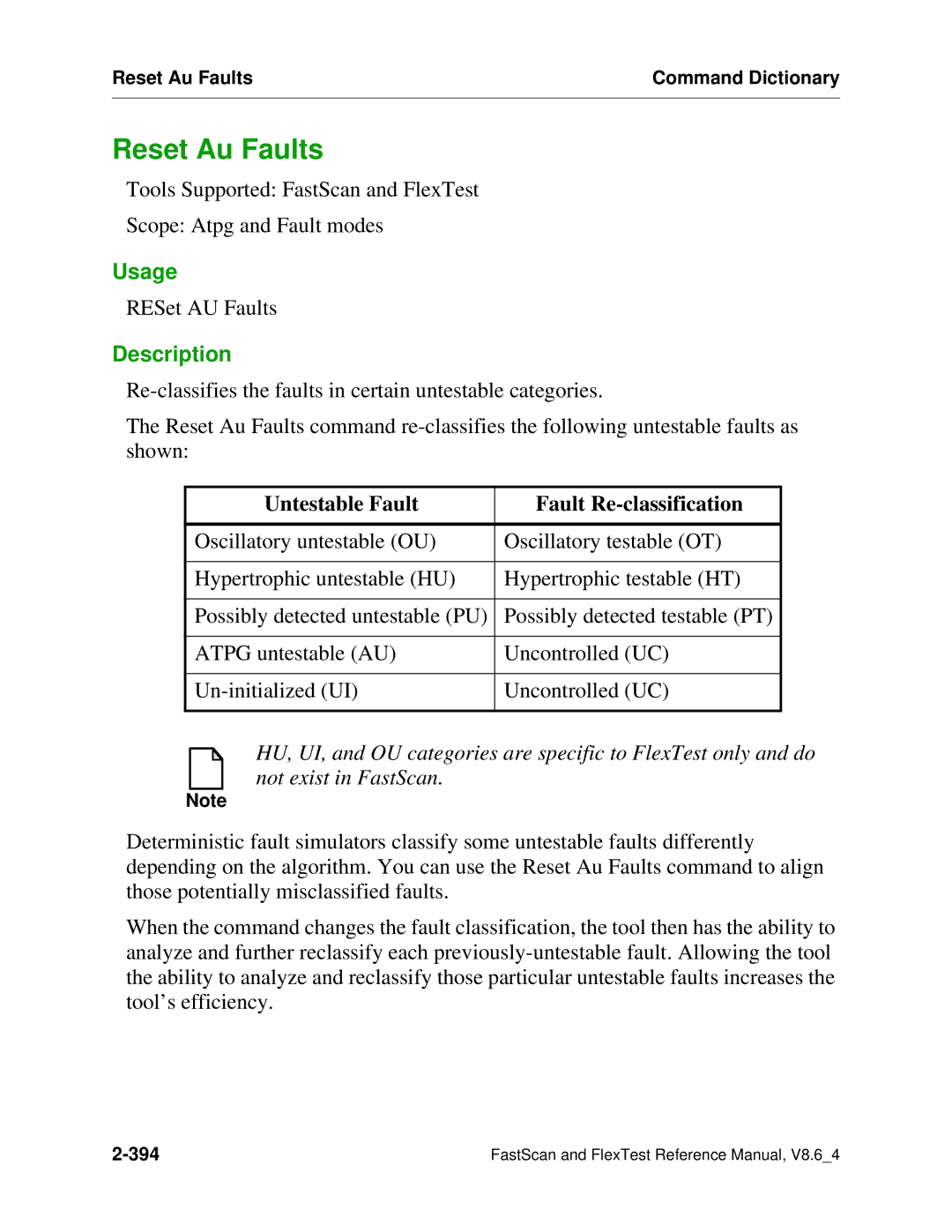 Mentor v8.6_4 manual Reset Au Faults, Untestable Fault Fault Re-classification 