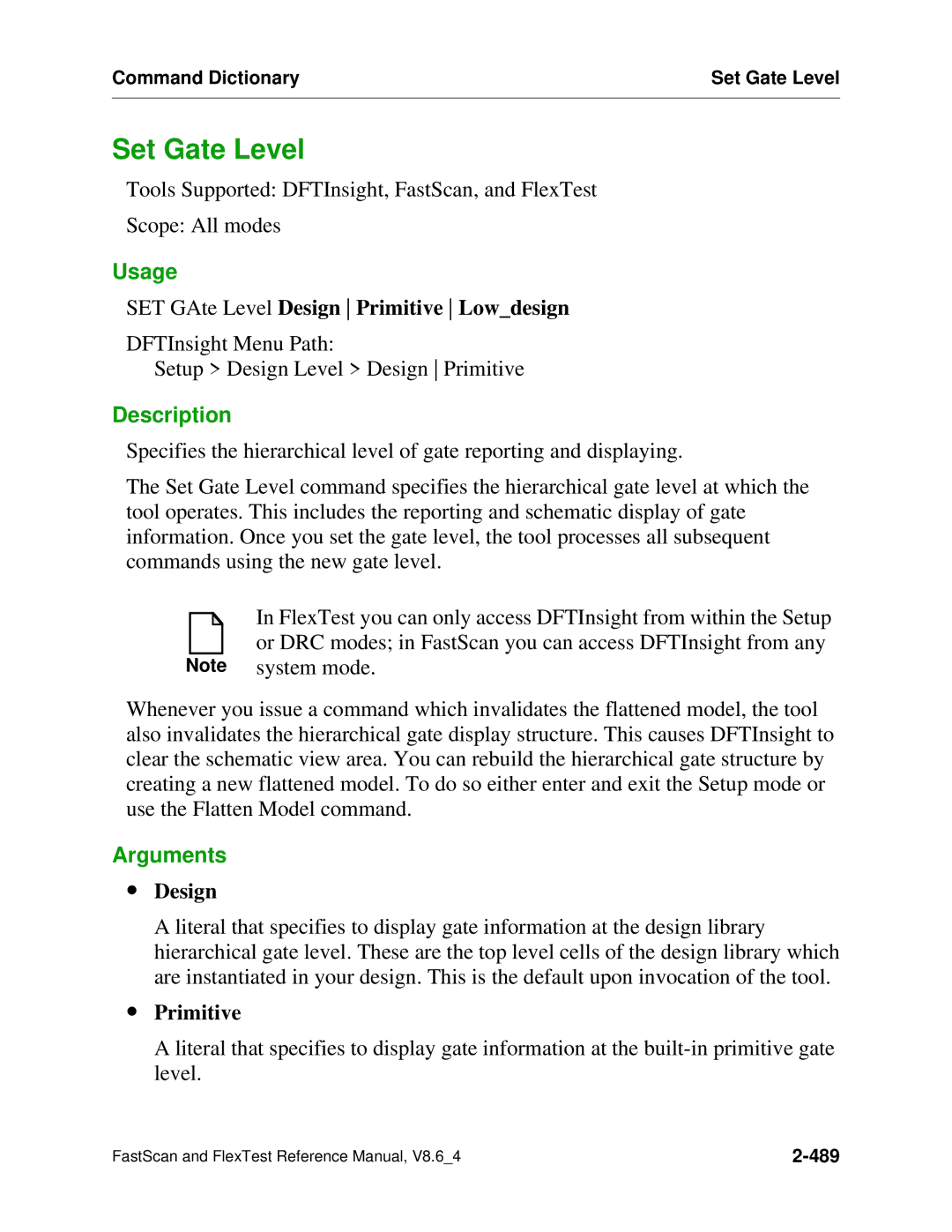 Mentor v8.6_4 manual Set Gate Level, SET GAte Level Design Primitive Lowdesign, ∙ Design, ∙ Primitive 