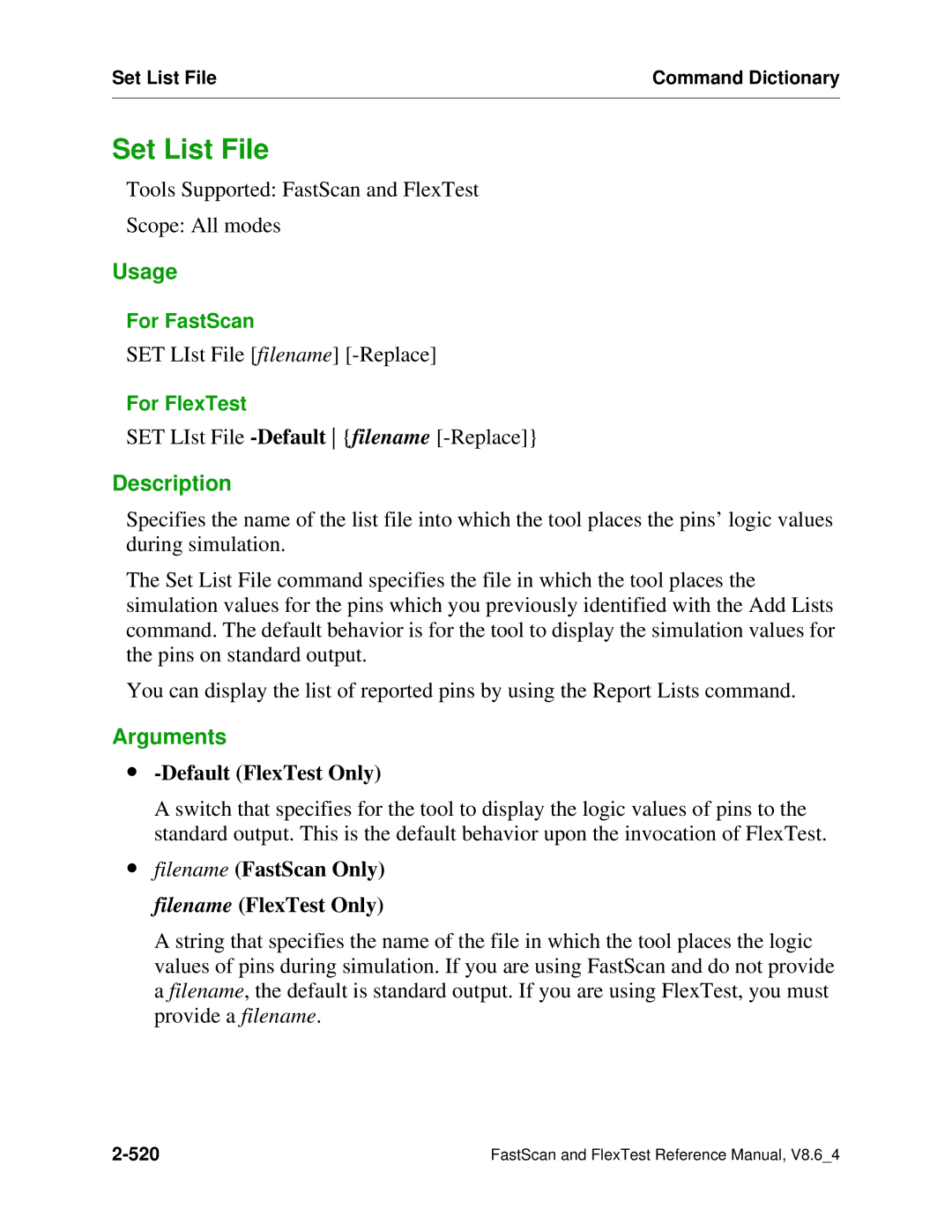 Mentor v8.6_4 manual Set List File, ∙ -Default FlexTest Only, ∙ filename FastScan Only filename FlexTest Only 