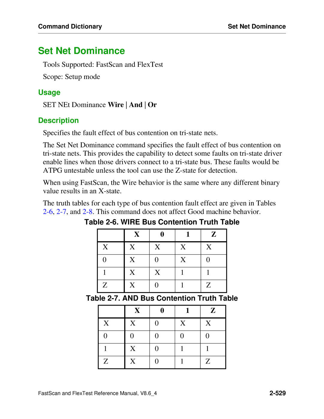 Mentor v8.6_4 manual Set Net Dominance, Wire Bus Contention Truth Table 