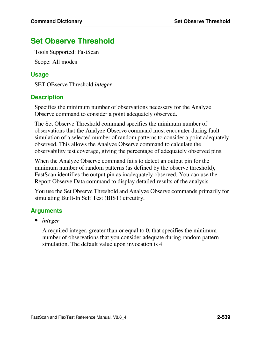 Mentor v8.6_4 manual Set Observe Threshold, ∙ integer 