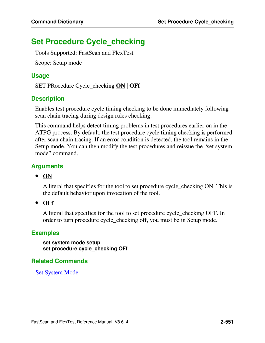 Mentor v8.6_4 manual Set Procedure Cyclechecking, ∙ on 