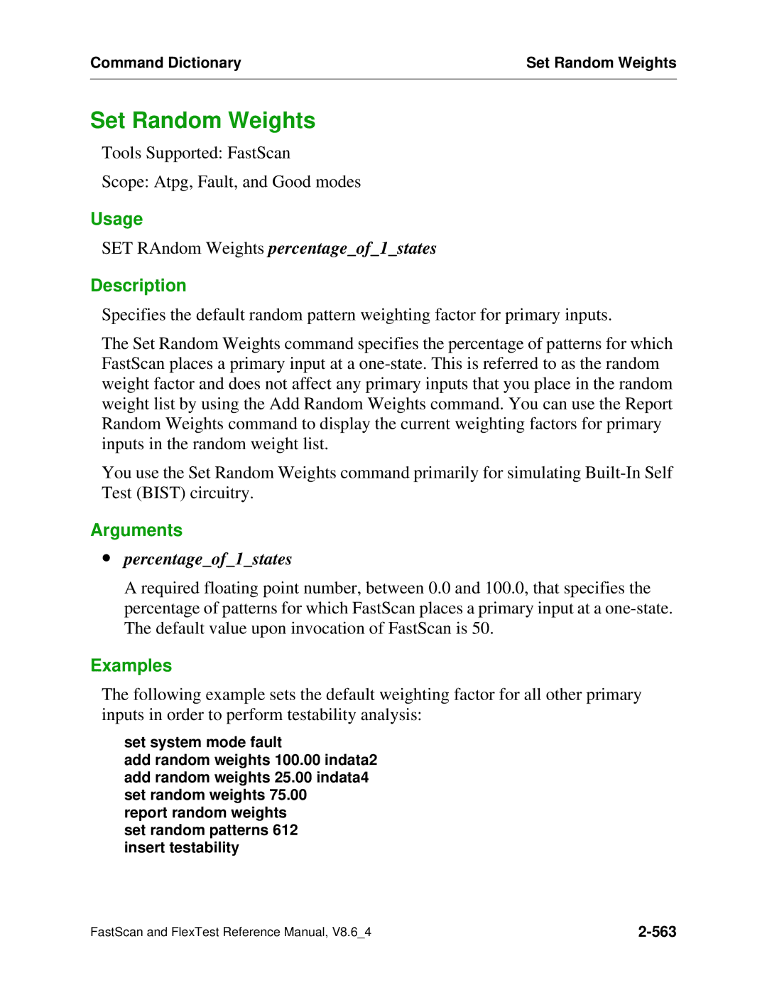 Mentor v8.6_4 manual Set Random Weights, SET RAndom Weights percentageof1states 