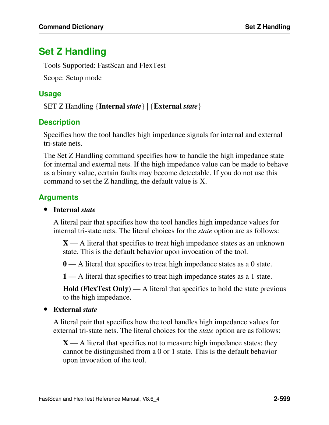 Mentor v8.6_4 manual Set Z Handling, ∙ Internal state, ∙ External state 