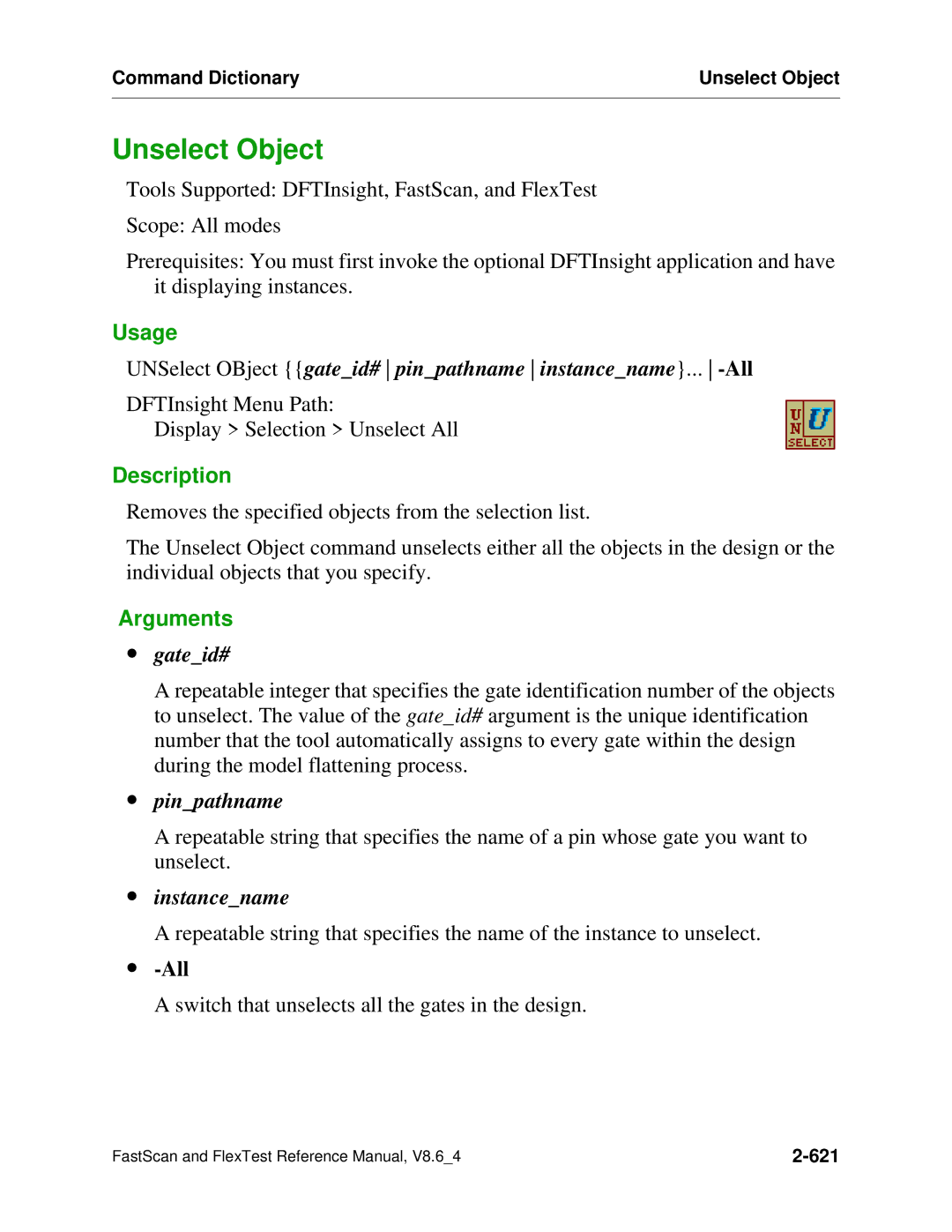 Mentor v8.6_4 manual Unselect Object, UNSelect OBject gateid# pinpathname instancename... -All 