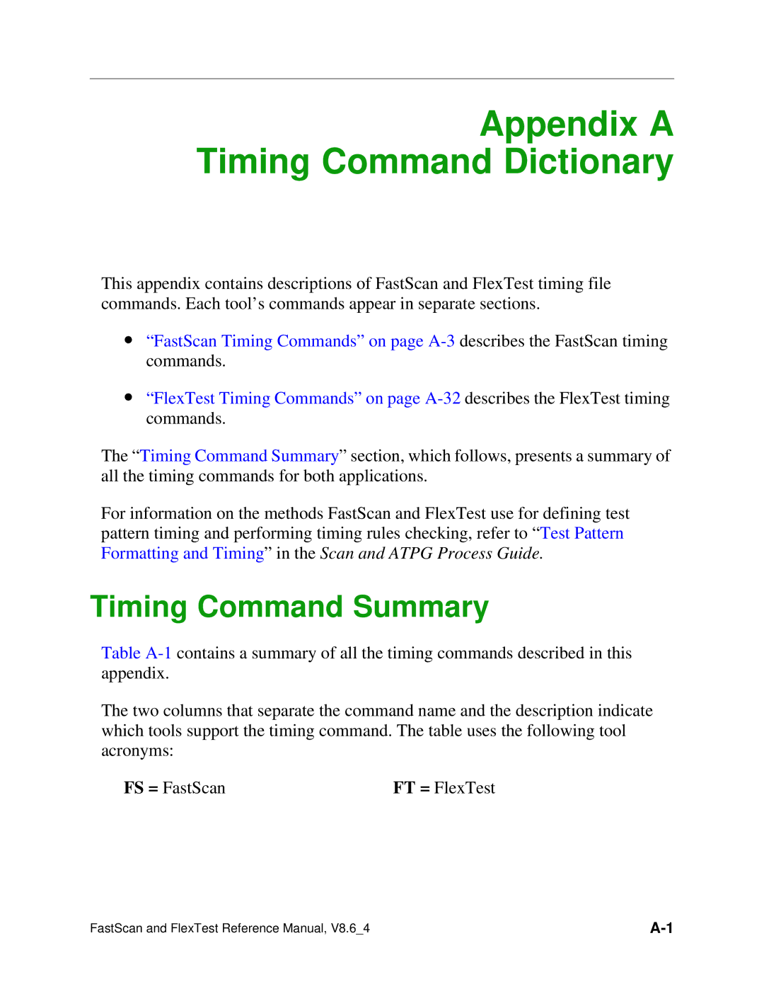 Mentor v8.6_4 manual Appendix a Timing Command Dictionary, FS = FastScan 