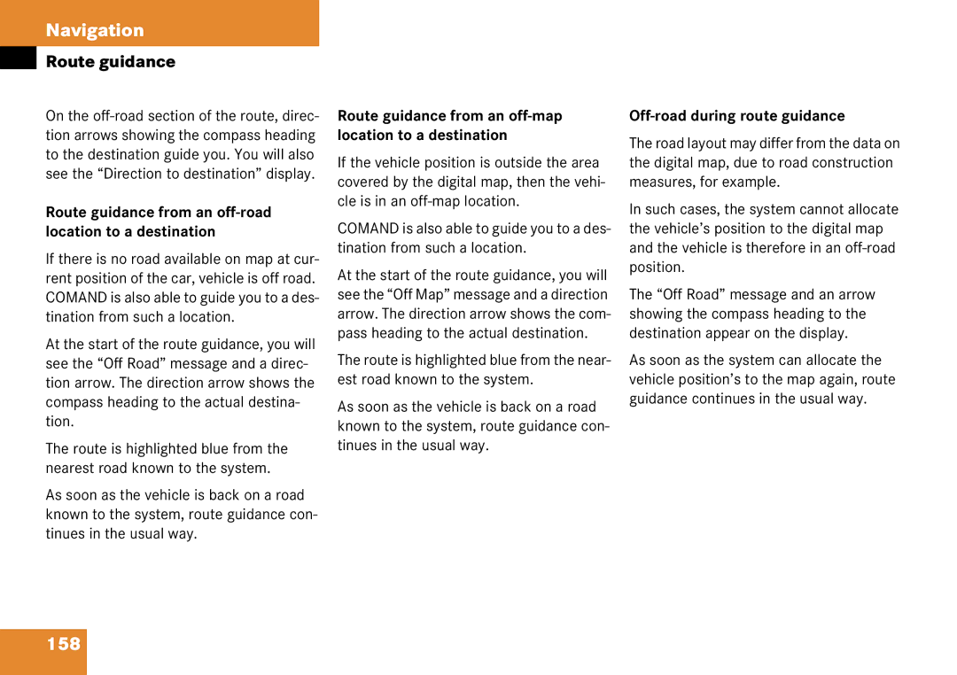 Mercedes-Benz 6515 6786 13 manual 158, Off-road during route guidance 