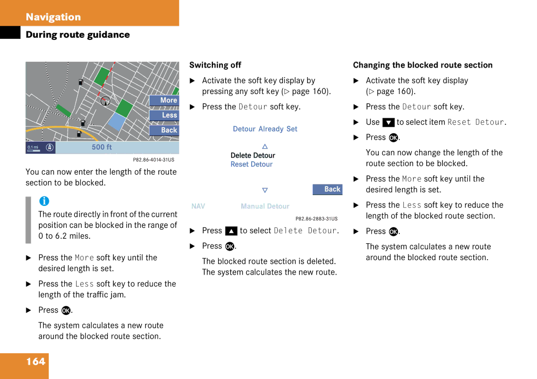 Mercedes-Benz 6515 6786 13 manual 164, Changing the blocked route section 