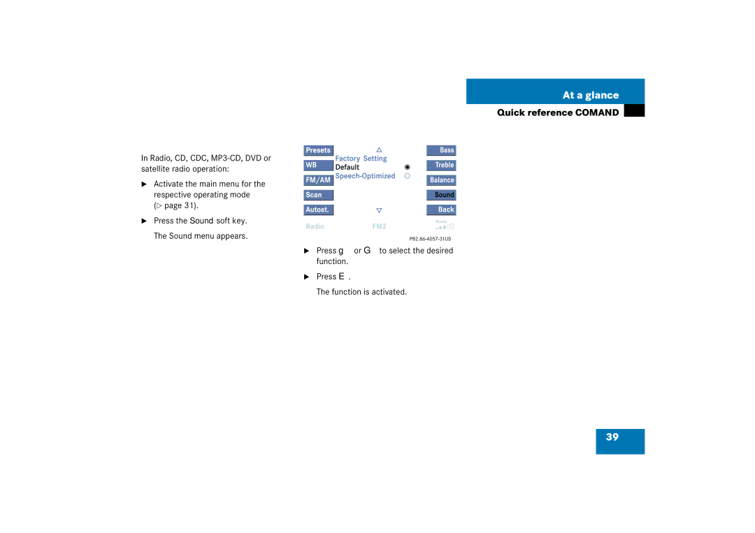 Mercedes-Benz 6515 6786 13 manual Activate the main menu for the respective operating mode 