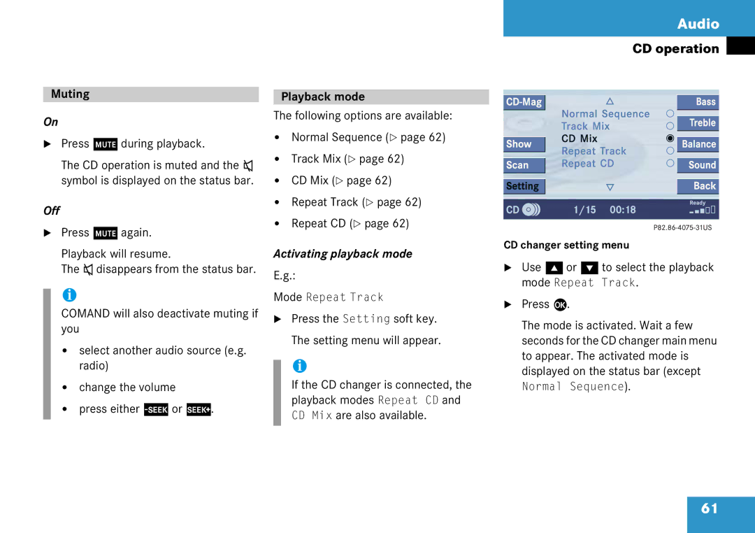 Mercedes-Benz 6515 6786 13 manual Muting, Press J during playback, Off, Playback mode, Activating playback mode 