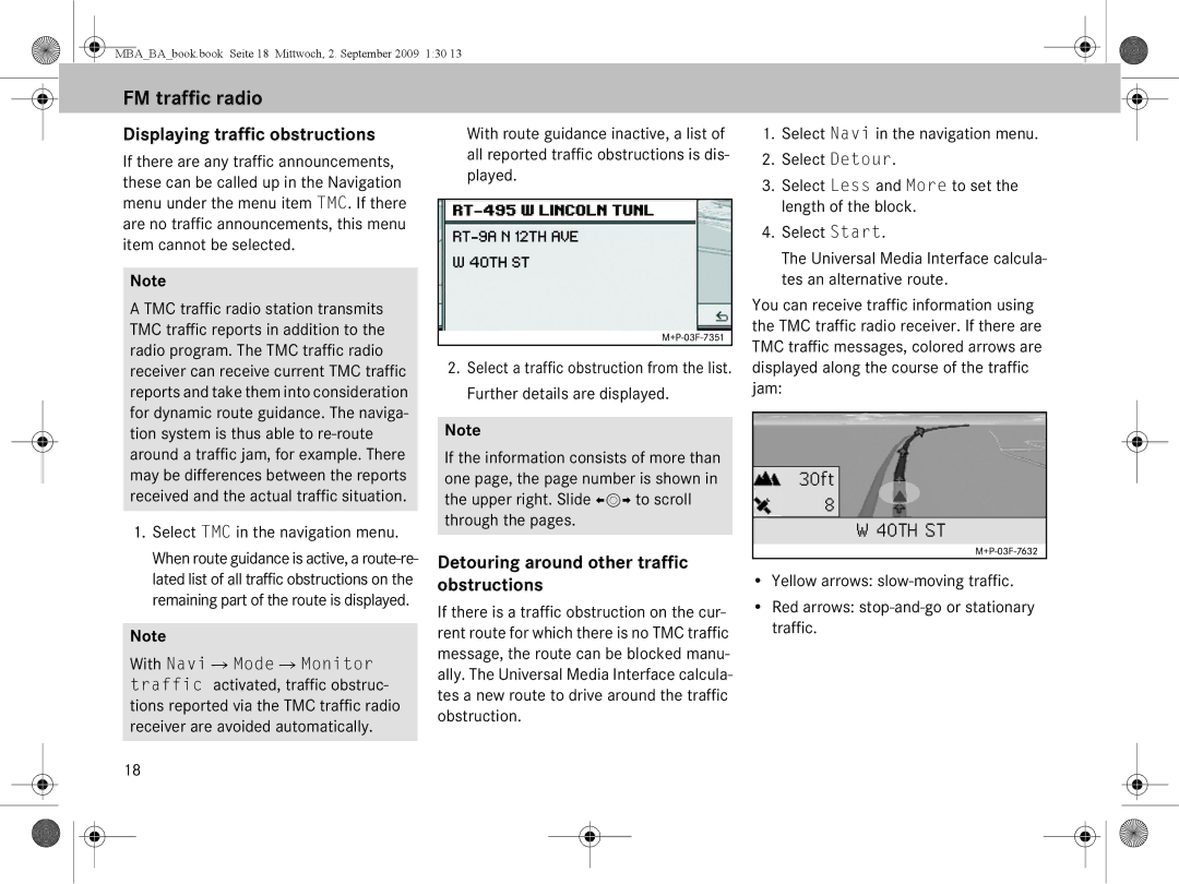 Mercedes-Benz A 002 584 34 71 FM traffic radio, Displaying traffic obstructions, Select TMC in the navigation menu 