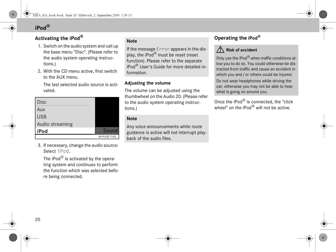 Mercedes-Benz A 002 584 34 71 operating instructions Activating the iPod, Operating the iPod, Adjusting the volume 